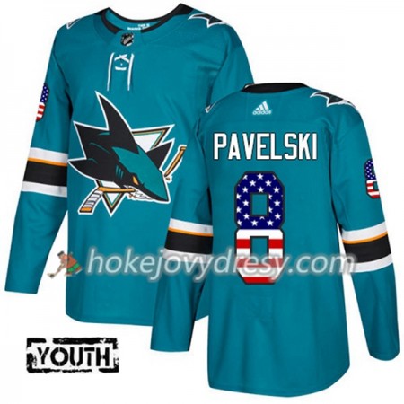 Dětské Hokejový Dres San Jose Sharks Joe Pavelski 8 2017-2018 USA Flag Fashion Teal Adidas Authentic